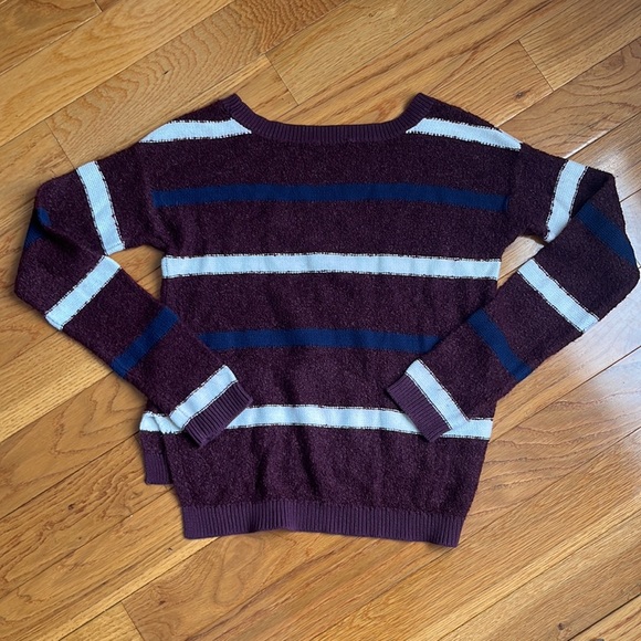 EUC BP size Small Maroon Stripe Crop Crew Neck Sweater - Picture 8 of 9